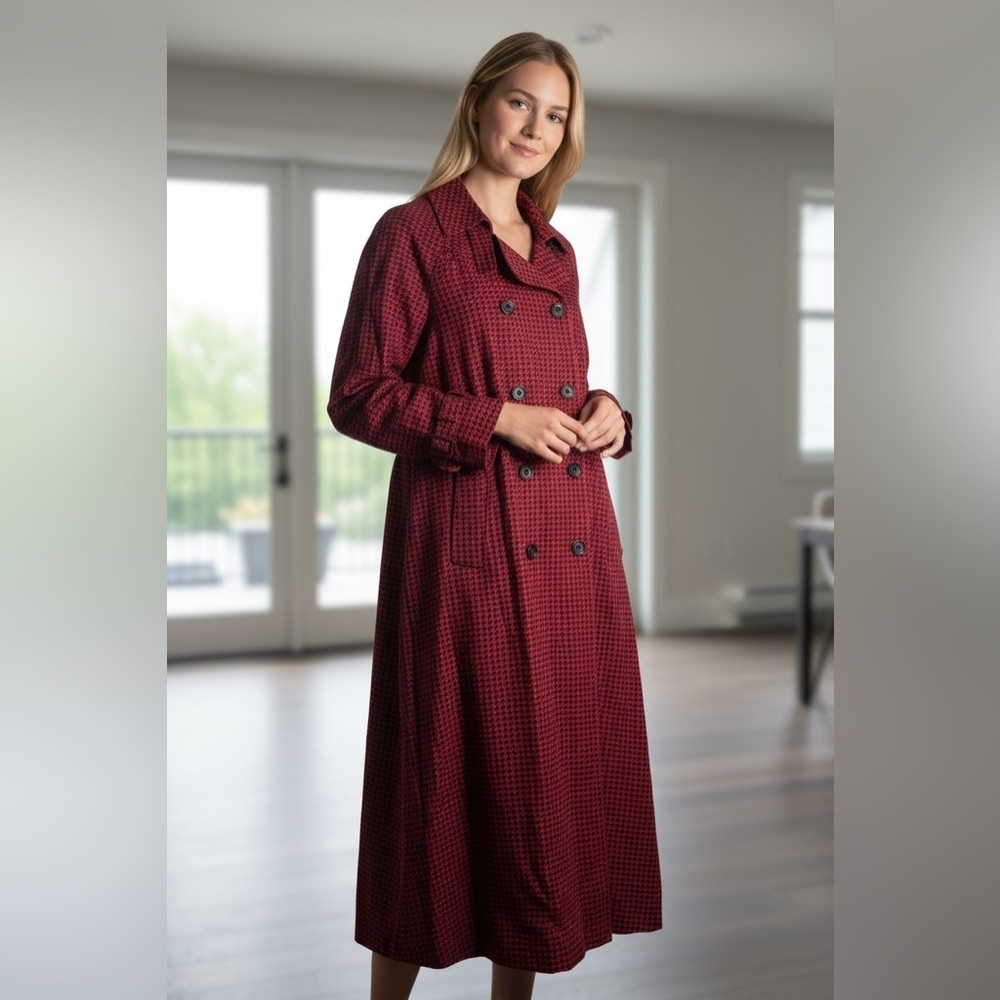 Aquascutum London Red Checkered Trench Coat - Classic Style - Size XL